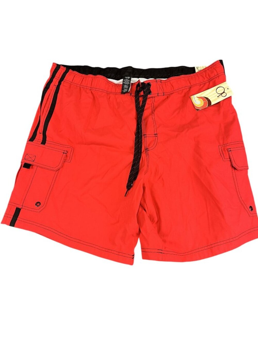 OP Mens Red Cargo Swim Trunks 2XL Drawstring Waist Above Knee 20.5" Outseam